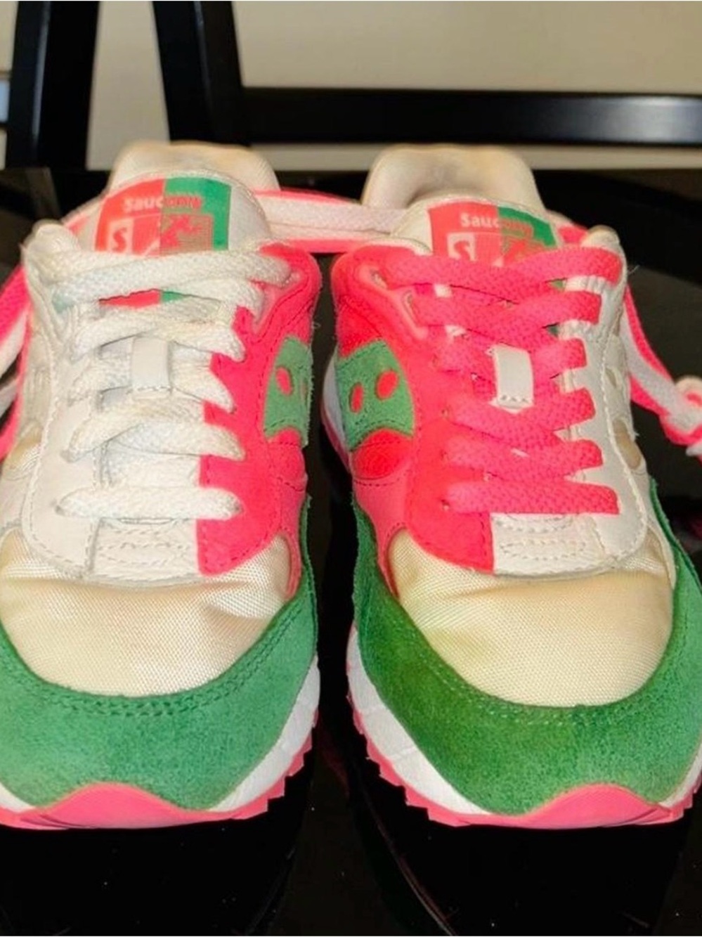 Saucony White Pink and Green Kids Athletic Sneakers